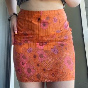 Orange Floral Miniskirt
